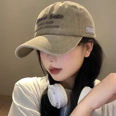 National Baseball Cap Women Retro Face Shown Small Cap Washed Old Big Head Wide Brim Hat