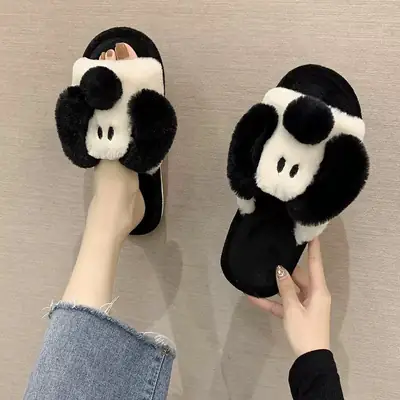 New Cute Dog Cotton Slippers for Women Couple Instagram Fashionable Indoor Home Non-slip Warm Plush Cotton Shoes for Men