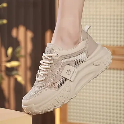 Women White Mesh Casual Sneakers with Soft Sole