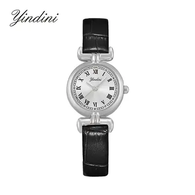 Yindi Women's Quartz Watch Black Brown Leather Strap