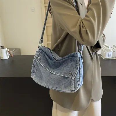 Japanese Style Flapover Washed Canvas Crossbody Bag