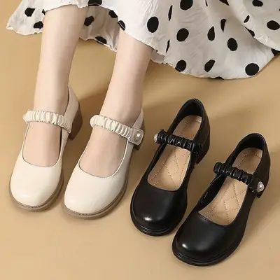Mary Jane Women's High Heel Leather Shoes Cream 2024
