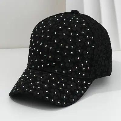Beige Flower Embellished Baseball Cap for Women Men