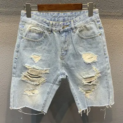 Ripped Denim Shorts Men Light Colored Five Quarter