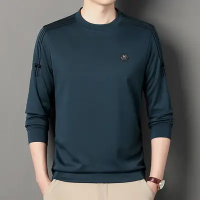 Men Black Long Sleeve T-Shirt Round Neck Casual Wear