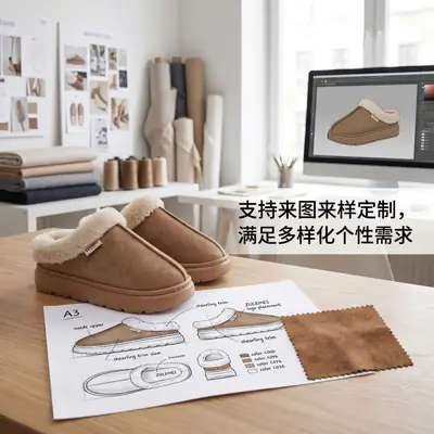 Cross-Border Foreign Trade Wholesale Furry Slippers, Non-Slip Warm Cotton Slippers for Women, Thickened and Fleece-Lined Cotton Slippers, Indoor Home Slippers