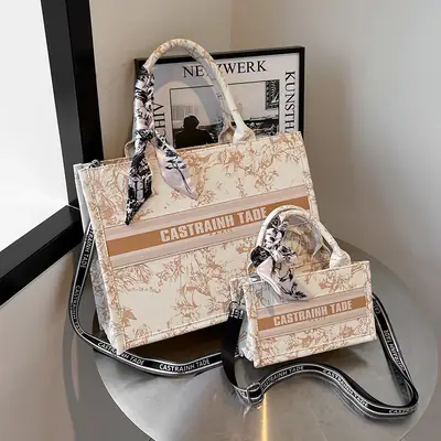 Women Printed Crossbody Tote Bag with Letter Design
