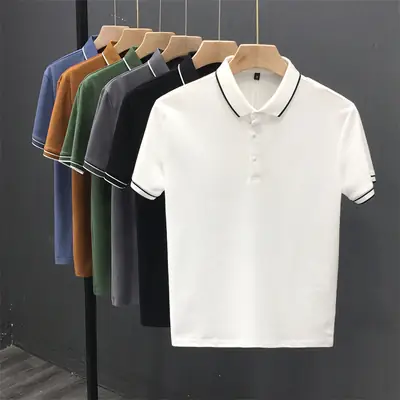 Men White Polo Shirt Short Sleeve Lapel British Retro Handsome Casual