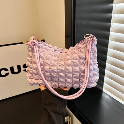 Pink Bubble Pleated Shoulder Bag for Women