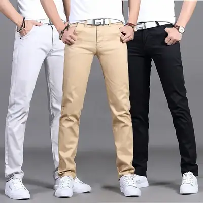 2019 Men Slim Fit Maroon Pants Mid Waist