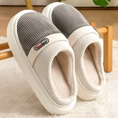Men's Pink Fleece Lined Warm Slippers Autumn Winter