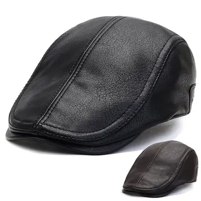 Winter Men's Faux Leather Peaked Hat