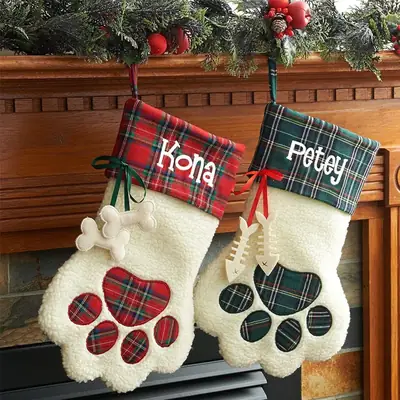 Custom Dog Paw Christmas Stockings Set for Kids