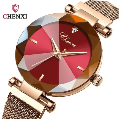 Chen Xi Magnetic Mesh Watch Red Gold Women