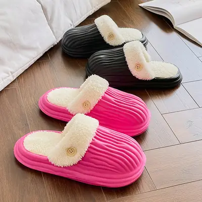 Thick-Sole Cotton Slippers for Men Women Winter Warm Waterproof