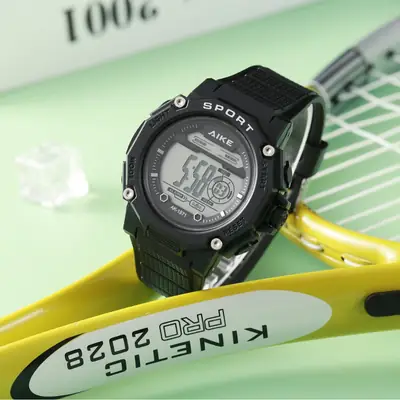 Men's Black Digital Alarm Watch with Water Resistant Sports Band