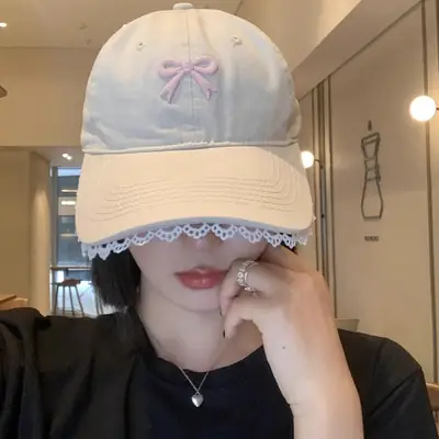 Black Bow Baseball Cap for Women with Wide Brim