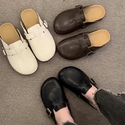Thick-Soled Birkenstock Shoes for Women Wholesale New French-Style Retro Clogs Flat Lazy Casual Mules