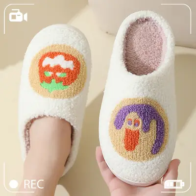 Cross-border New Autumn and Winter Cotton Slippers Home Comfortable Cartoon Embroidery for Men and Women Couple's Thick-soled Warm Indoor Slippers