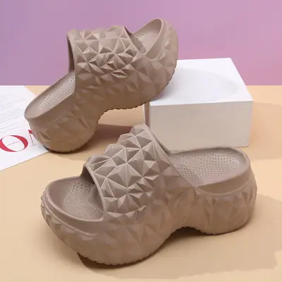 High-heeled Sandals Women's High-end Summer Outer Wear Thick-soled Height-increasing Slide Non-slip Wear-resistant Breathable Eva Slippers ·