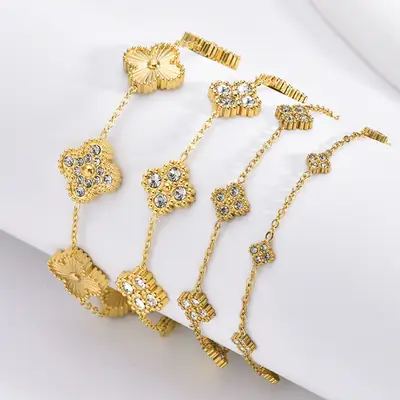 Gold Four-Leaf Clover Bracelet with Diamonds