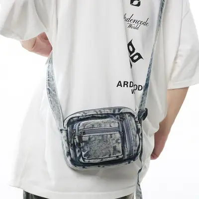 Vintage Washed Denim Phone Bag for Men Women Shoulder Small