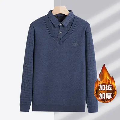 Men Fleece Long Sleeve Sweater Grey Thickened