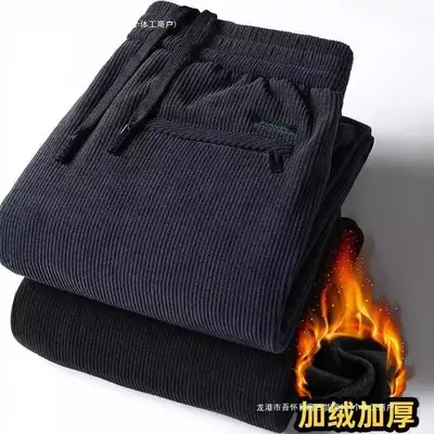 Men's Fleece Lined Plus Size Casual Pants Black