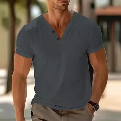 Men V-Neck Sweat-Wicking T-Shirt Maroon
