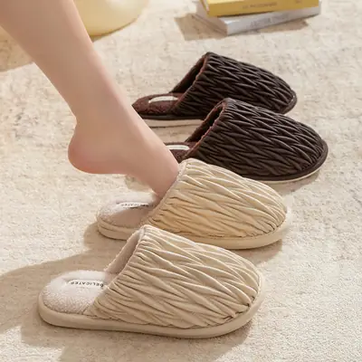Cixi Cotton Slippers Spring and Autumn Women's Winter Home Indoor Non-slip Home Warm Couple's Winter Fur Plush Men