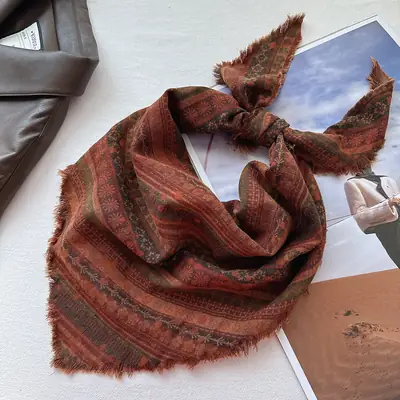 Vintage Bohemian Stacked Turban Scarf for Women Brown