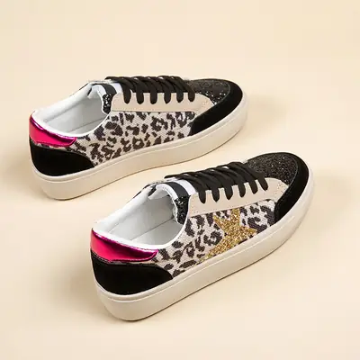Women Leopard Print Casual Sneakers White Thick Sole