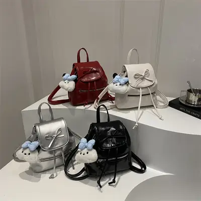Silver Bow Shoulder Backpack for Women Autumn 2024