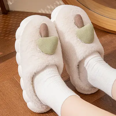 Women's Cute Plush Winter Slippers Cream Pink