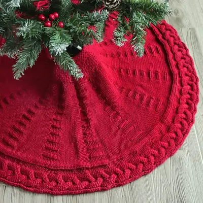 Red Knitted Christmas Tree Dress Apron with Laces