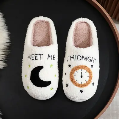 Cross-Border Amazon Clock Cotton Slippers for Men and Women at Home Winter Moon Clock Indoor Cotton Slippers Smiley Hot Style