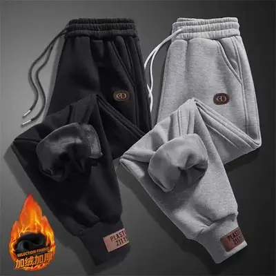 Men's Black Warm Sweatpants 2024 Loose Leg