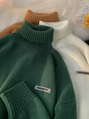 Men's Tan Turtleneck Sweater Warm Loose Knit Winter Wear