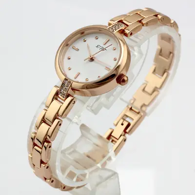Luxury Rose Gold Bracelet Watch with Rhinestone Details