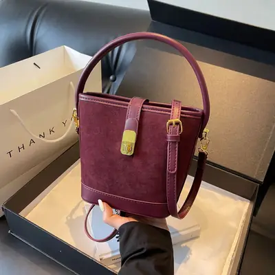 Black Frosted Bucket Bag for Women Shoulder Crossbody