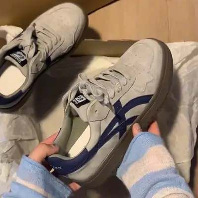Women's Grey Campus Training Shoes with Blue Stripes