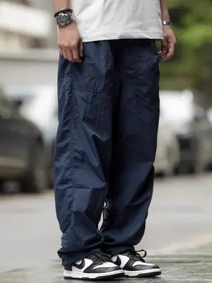 Men Navy Blue 2024 Paratrooper Pants Loose Fit