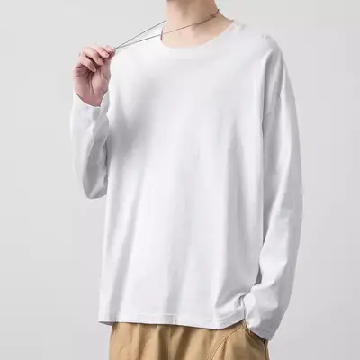 Men White Long Sleeve Cotton T-Shirt Autumn Inner Jacket