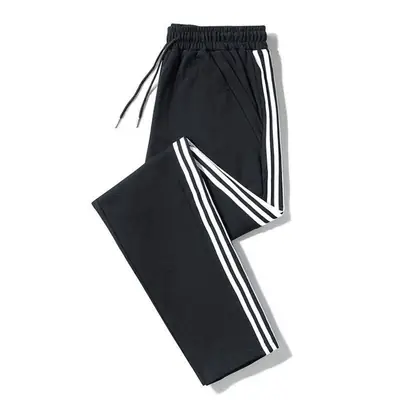 Men Grey 3-Stripe Sweatpants Loose Straight Leg