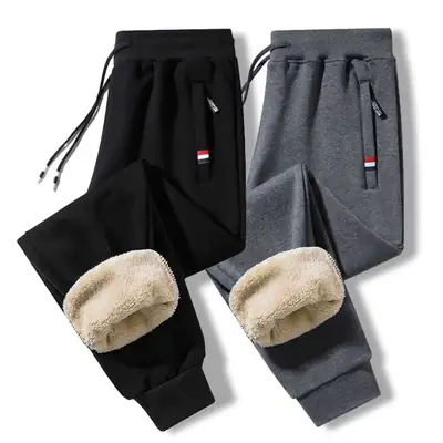 Men Fleece Lined Pants Black Grey Extra Large