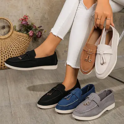 Women's Black Tassel Slip-on Loafers Plus Size