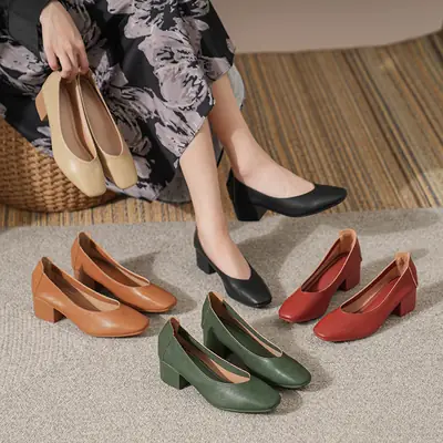 Women's Green Velvet Mary Jane Heels Mid Heel