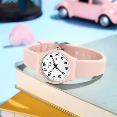 Candy Pink Silicone Calendar Watch for Girls