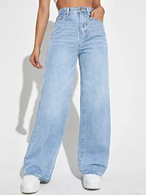 Women's Wide Leg Jeans Mid Waist Loose Straight Leg Trousers