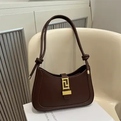 Brown Leather Shoulder Crossbody Bag with Gold Clasp